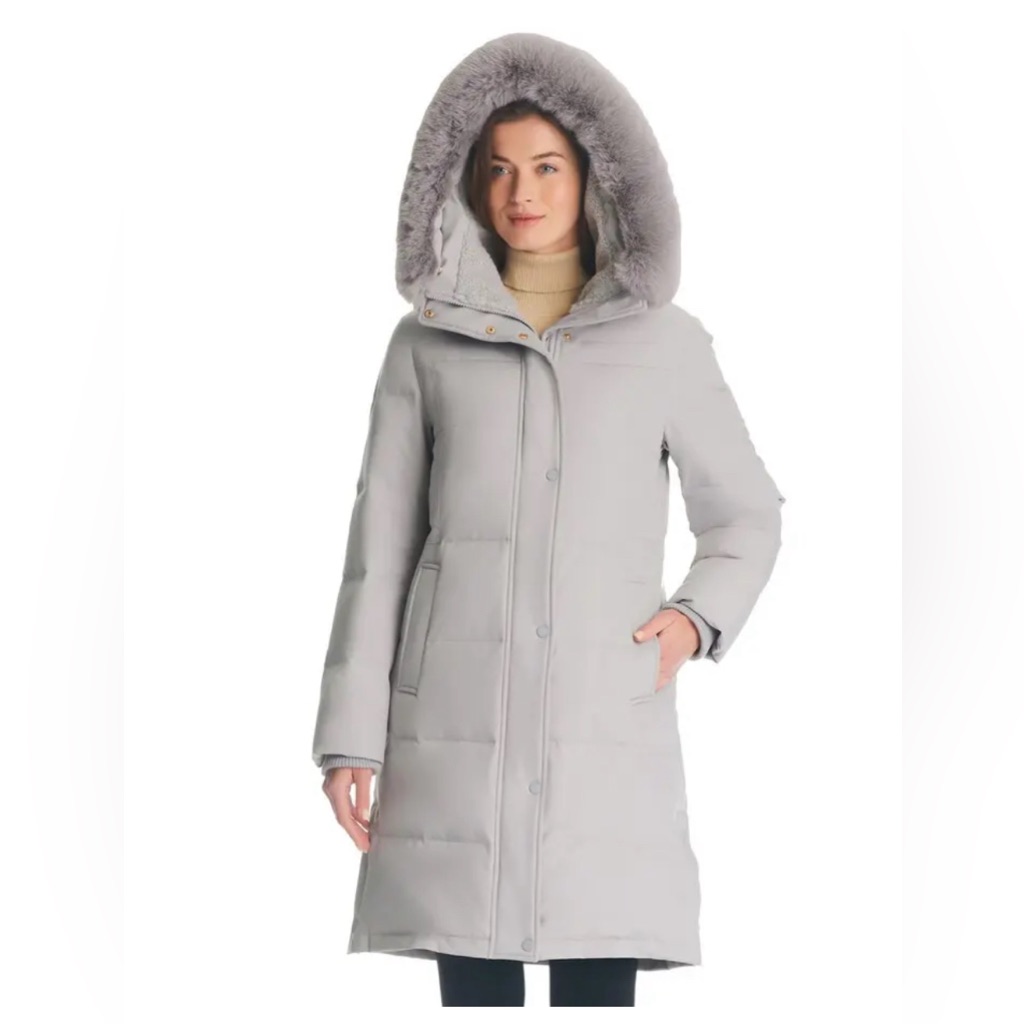 Kate Spade New York Longline Quilted Parka With Faux Fur Trim-Light Grey,M, $548